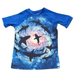 NWOT Lands’ End Size XXS 2-3 Blue Toddler Kid Swim Shirt Rash Guard Shark Galaxy